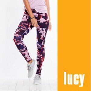 LUCY Studio Hatha Leggings Womens S Purple Abstract Floral $89 Active Athleisure